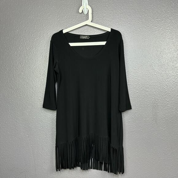 Sympli Fringe Tunic Top Size 6 Black Slinky Stretch Minimalist - Picture 1 of 5